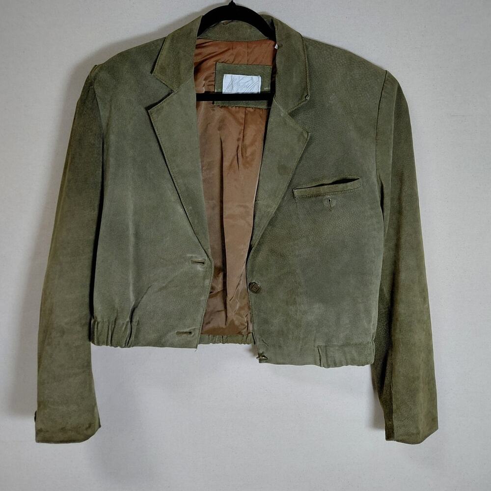 Lord & Taylor Green Faux Suede Cropped Jacket Long Sleeve Women Size 12